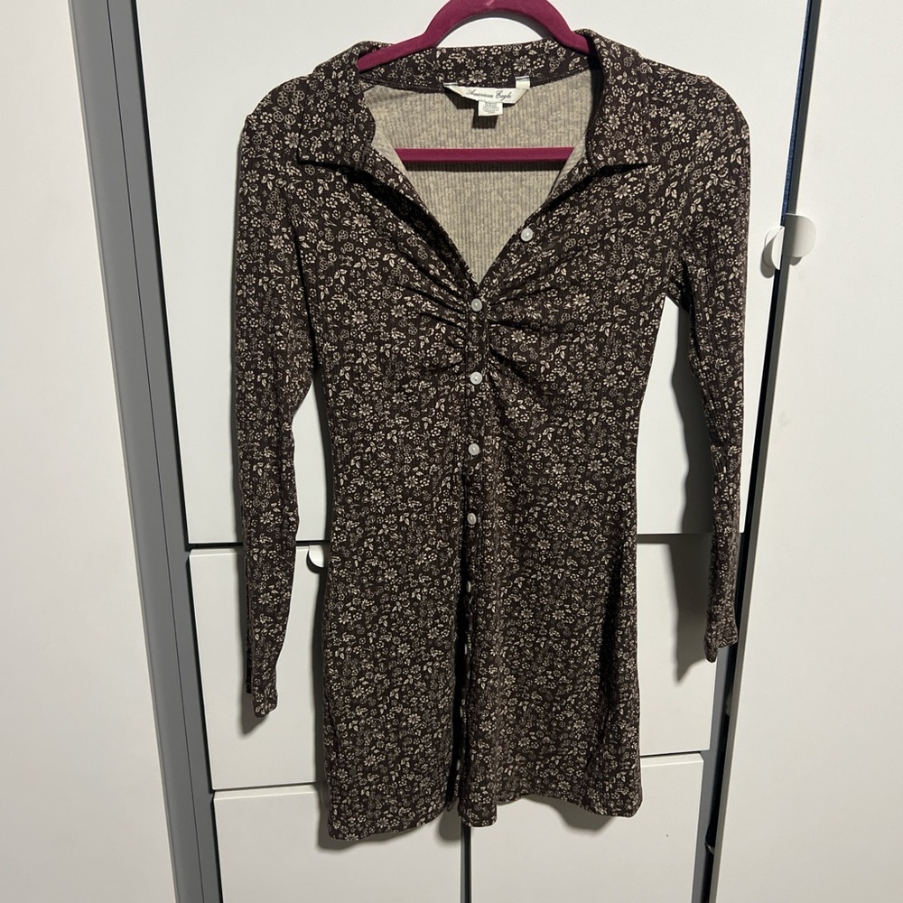 American eagle Dark Brown Floral Long Sleeve Dress